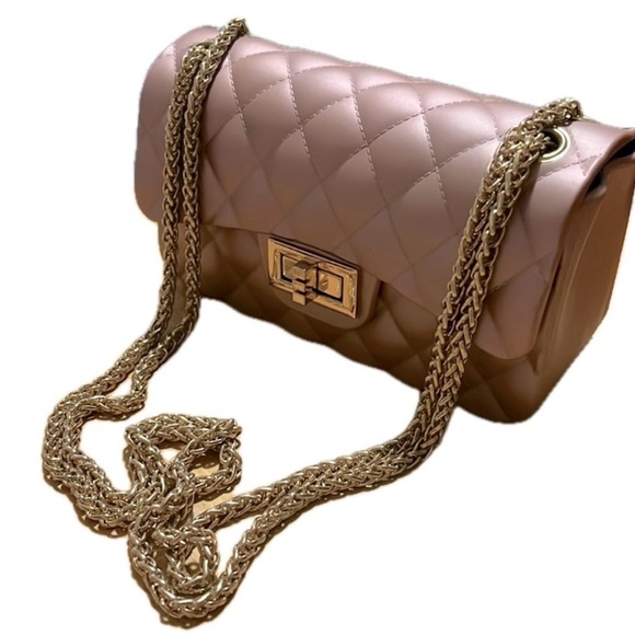 Quilted Matte Pink Rose Gold Jelly Bag Chain Strap - Picture 4 of 10